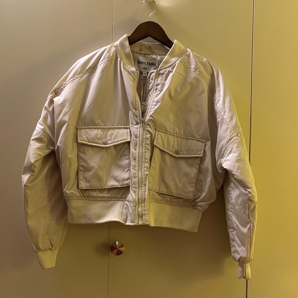 NWT Reserve Fairfax Large Ivory Bomber Jacket
